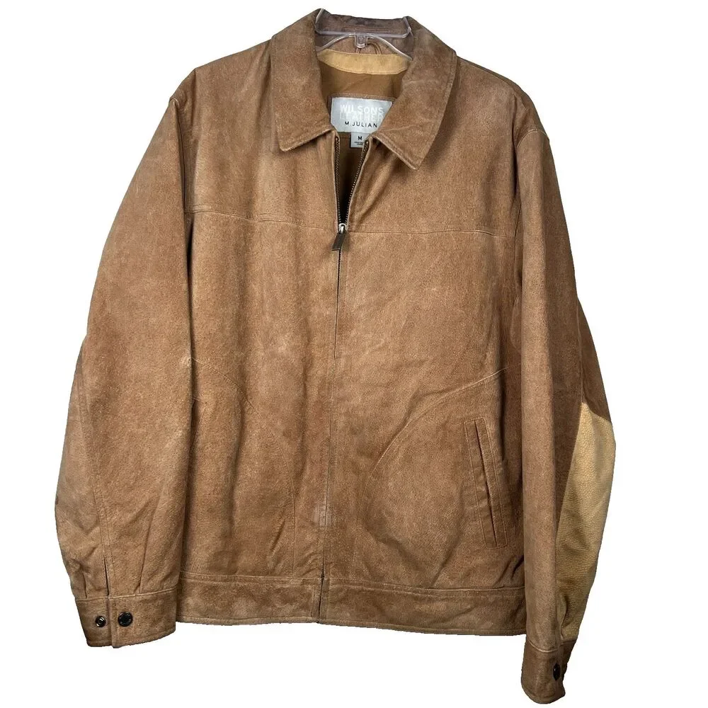 Wilsons Leather Sz Mens M Suede Bomber Jacket M. Julian Beige Zip 5 Pockets
